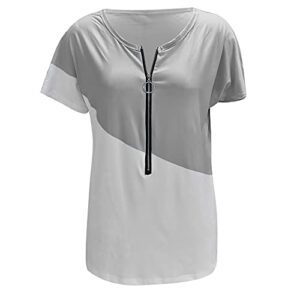 CofeeMO Bravetoshop Womens Summer Short Sleeve Casual Tunic Tops Loose Fit T-Shirt Zipper V-Neck Blouses Tee (Gray,XXL)