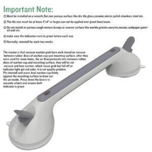 16 Inch Long Suction Grab Bar for Bathroom Indicator Light, Suction Shower Balance Assist Bar Support Rail Helping Handle for Tub Elderly Seniors Handicap Strong Suction Bathtub Grips Non Slip Sticker