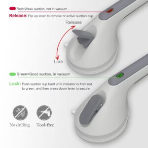 16 Inch Long Suction Grab Bar for Bathroom Indicator Light, Suction Shower Balance Assist Bar Support Rail Helping Handle for Tub Elderly Seniors Handicap Strong Suction Bathtub Grips Non Slip Sticker