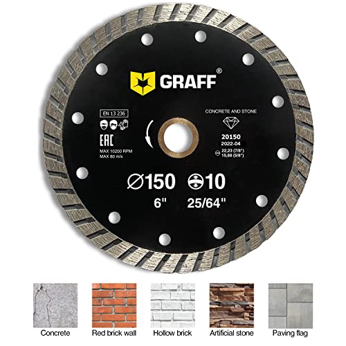 GRAFF 6 Inch Diamond Blade for Angle Grinder - Diamond Cutting Wheel for Cutting Stone, Marble, Granite, Brick, Masonry, Paving Flag, Concrete - Turbo Diamond Saw Blades - 150 mm