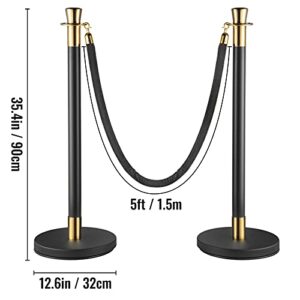 VEVOR Crowd Control Stanchion 6Pcs, Velvet Ropes and Posts, Black Velvet Rope, Stanchion Post Crowd Control Barriers Silver Stanchions, Red Carpet Poles, Crowd Control Ropes and Poles for Party