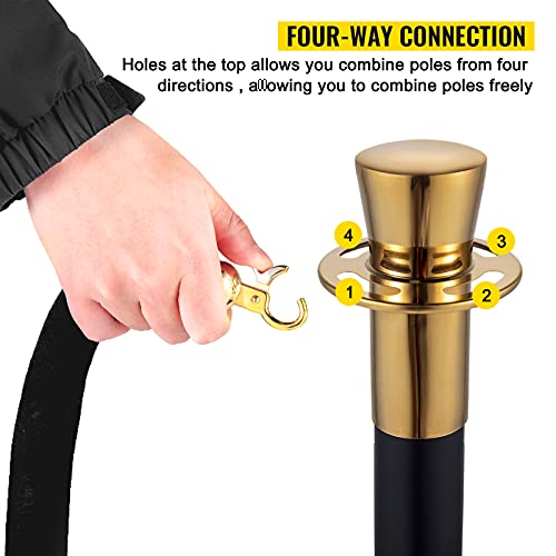 VEVOR Crowd Control Stanchion 6Pcs, Velvet Ropes and Posts, Black Velvet Rope, Stanchion Post Crowd Control Barriers Silver Stanchions, Red Carpet Poles, Crowd Control Ropes and Poles for Party