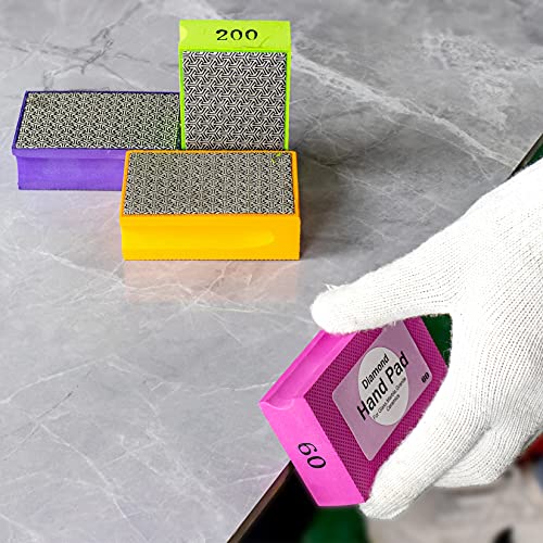 SDRTOP 7Pack Diamond Hand Sanding Pads Polishing Blocks for Granite Ceramics Marble Grit60-3000 Electroplated and Resin