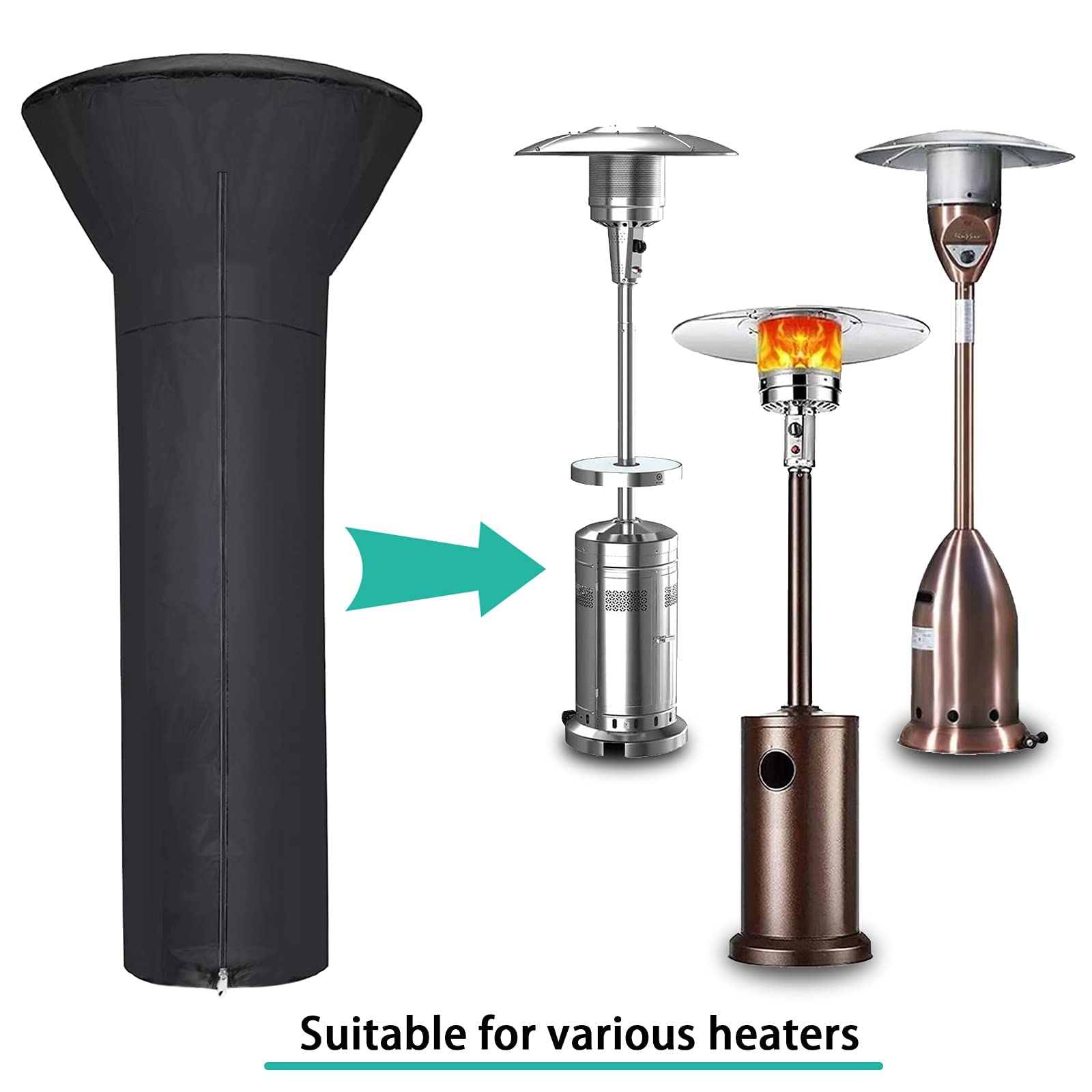 Shieldo Patio Heater Covers Waterproof with Zipper Outdoor Heater Cover Heavy Duty Tear-Proof, Anti-Snow, Wind-Resistant Dust-Proof Cover for Patio Heater 89"x 33"x 27"