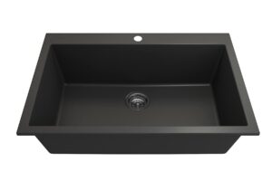 bocchi campino uno dual mount granite composite 33 in. single bowl kitchen sink with strainer in matte black