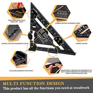 LApher 7" Imperial Units Anodic Aluminum Oxide(AAO) Triangle Rafter Square Angle Ruler Carpenter Protractor, Measuring Layout Tool with A Woodworking Pencil