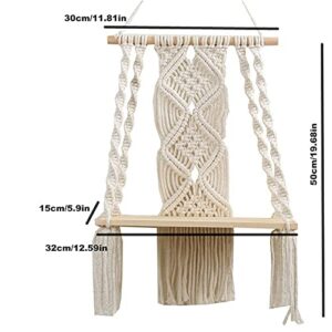 Macrame Wall Hanging Plant Decor Shelf Indoor Outdoor Floating Wood shelve Decorative Hand Made Rope Boho Shelving for Plants