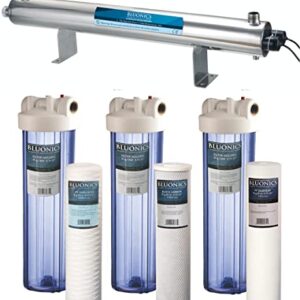 Bluonics 110W UV Ultraviolet Light Plus Sediment and Carbon Well Water Clear Filter Purifier System with NPT 1" Ports, 24 GPM UV Sterilizer with 3 Filter Size 4.5" x 20" Filters