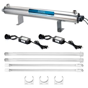 Bluonics 110W UV Ultraviolet Light Plus Sediment and Carbon Well Water Clear Filter Purifier System with NPT 1" Ports, 24 GPM UV Sterilizer with 3 Filter Size 4.5" x 20" Filters