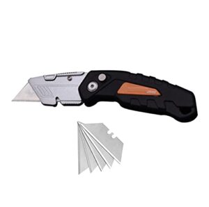 edward tools folding utility knife with sk5 replacement blades - foldable razor knife with locking release button - metal belt clip - quick snap lock blade change - wire stripping notch (1)