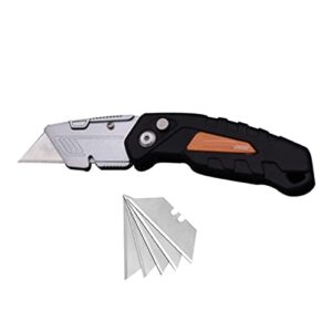 Edward Tools Folding Utility Knife with SK5 Replacement Blades - Foldable Razor Knife with Locking Release Button - Metal Belt Clip - Quick Snap Lock Blade Change - Wire Stripping Notch (1)