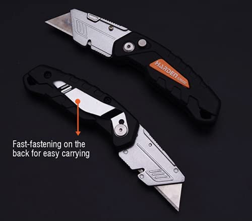 Edward Tools Folding Utility Knife with SK5 Replacement Blades - Foldable Razor Knife with Locking Release Button - Metal Belt Clip - Quick Snap Lock Blade Change - Wire Stripping Notch (1)