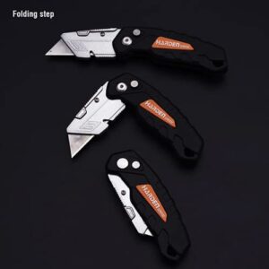 Edward Tools Folding Utility Knife with SK5 Replacement Blades - Foldable Razor Knife with Locking Release Button - Metal Belt Clip - Quick Snap Lock Blade Change - Wire Stripping Notch (1)