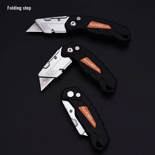 Edward Tools Folding Utility Knife with SK5 Replacement Blades - Foldable Razor Knife with Locking Release Button - Metal Belt Clip - Quick Snap Lock Blade Change - Wire Stripping Notch (1)