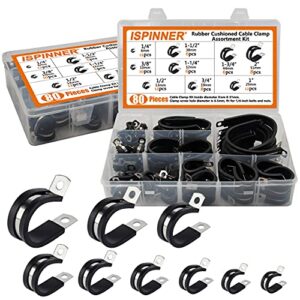 ispinner 80pcs cable clamps assortment kit, 304 stainless steel rubber cushioned pipe clamps in 9 sizes 2" 1-3/4" 1-1/2" 1-1/4" 1" 3/4" 1/2" 3/8" 1/4"