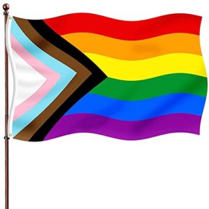 progress pride rainbow flag 3x5 outdoor-vivid color bisexual lgbtq community banner non binary transgender inlcusive gay pride lesbian flags