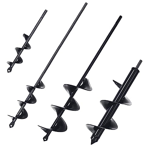 SYITCUN Garden Auger Spiral Drill Bit Set for Planting 4 Pack 3"x16.5"&1.6"x16.5"&3"x12"&1.6"x9" Auger Drill Bit,Garden Drill Auger Bit for Planting,Planting Auger for 3/8” Hex Drive Drill