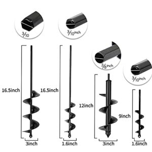 SYITCUN Garden Auger Spiral Drill Bit Set for Planting 4 Pack 3"x16.5"&1.6"x16.5"&3"x12"&1.6"x9" Auger Drill Bit,Garden Drill Auger Bit for Planting,Planting Auger for 3/8” Hex Drive Drill