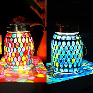 2 pack solar outdoor mosaic lantern,solar lights outdoor hanging lanterns rechargeable waterproof table lamp mosaic night light for garden, patio, party, yard, outdoor/indoor decorations