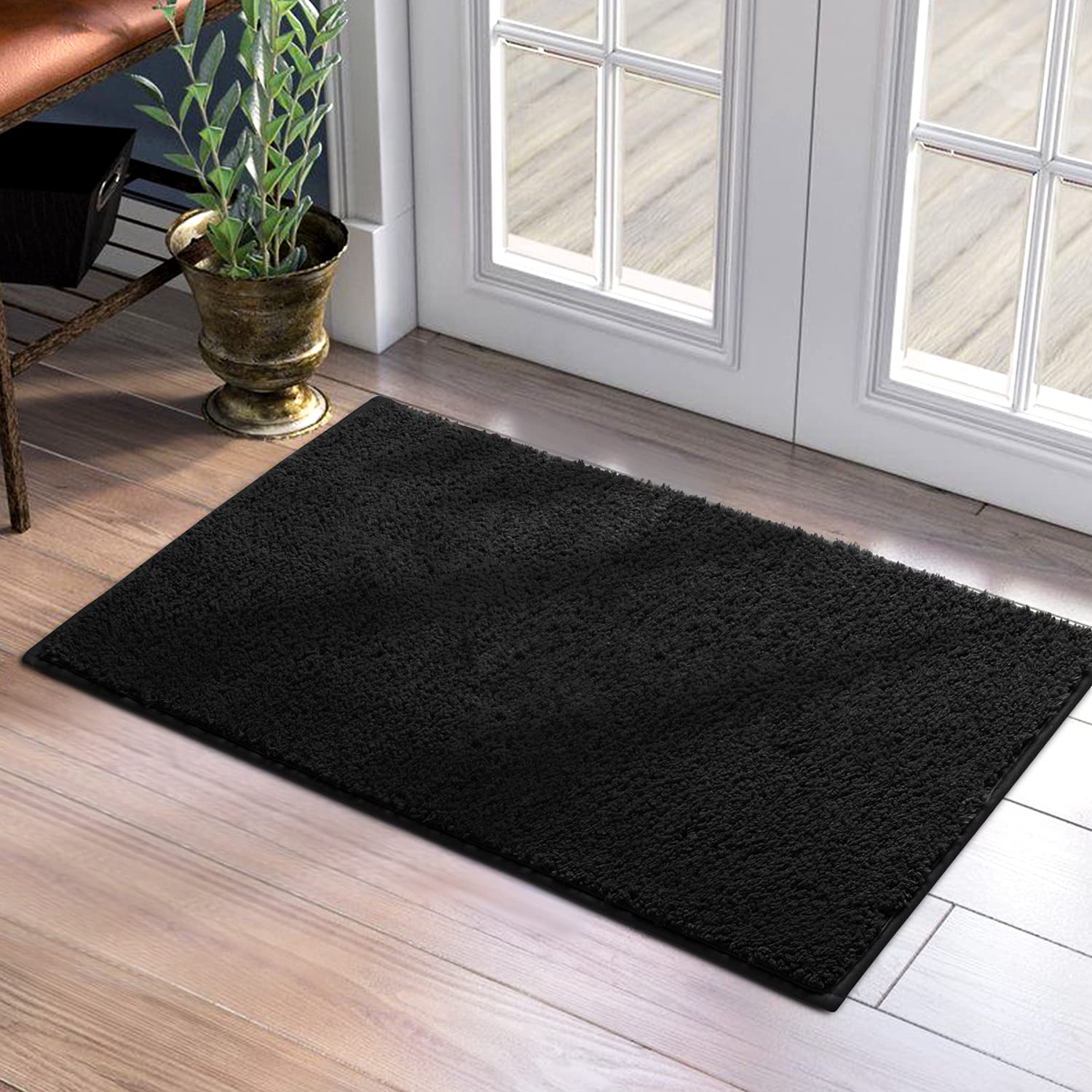 HOMEIDEAS Door Mats Indoor, 24"x36" Super Absorbent Non Slip Rugs for Entryway, Front Back Welcome Doormat Dirt Trapper (Black)