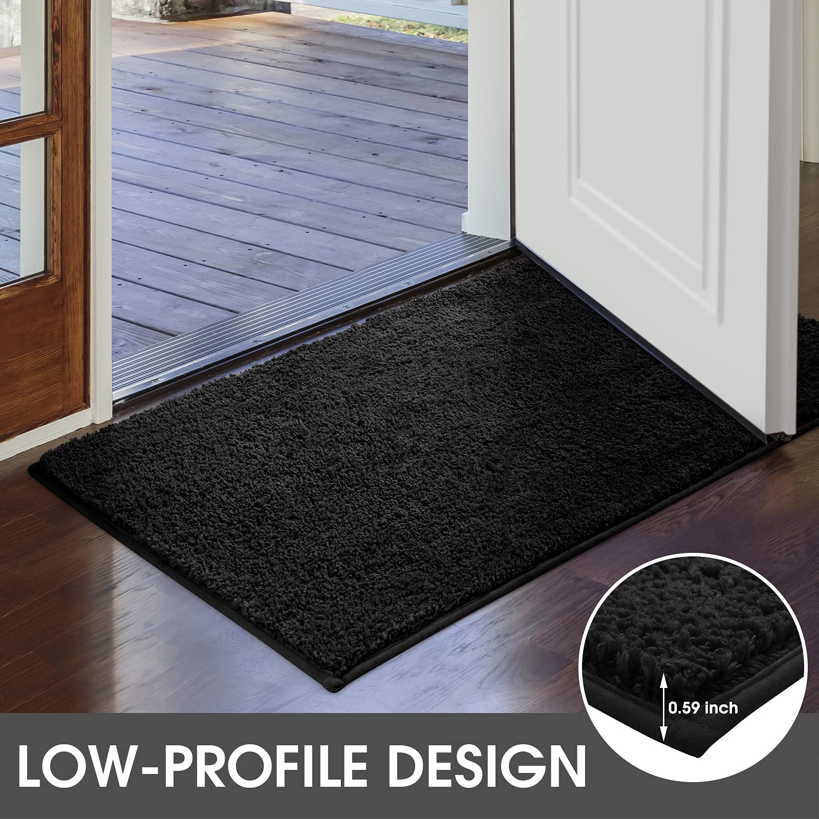 HOMEIDEAS Door Mats Indoor, 24"x36" Super Absorbent Non Slip Rugs for Entryway, Front Back Welcome Doormat Dirt Trapper (Black)