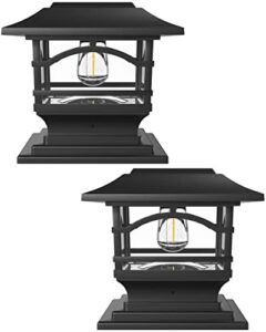 davinci lighting edison solar outdoor post cap lights - 4x4 5x5 6x6 - bright led light for fence deck garden or patio posts - slate black (2 pack)
