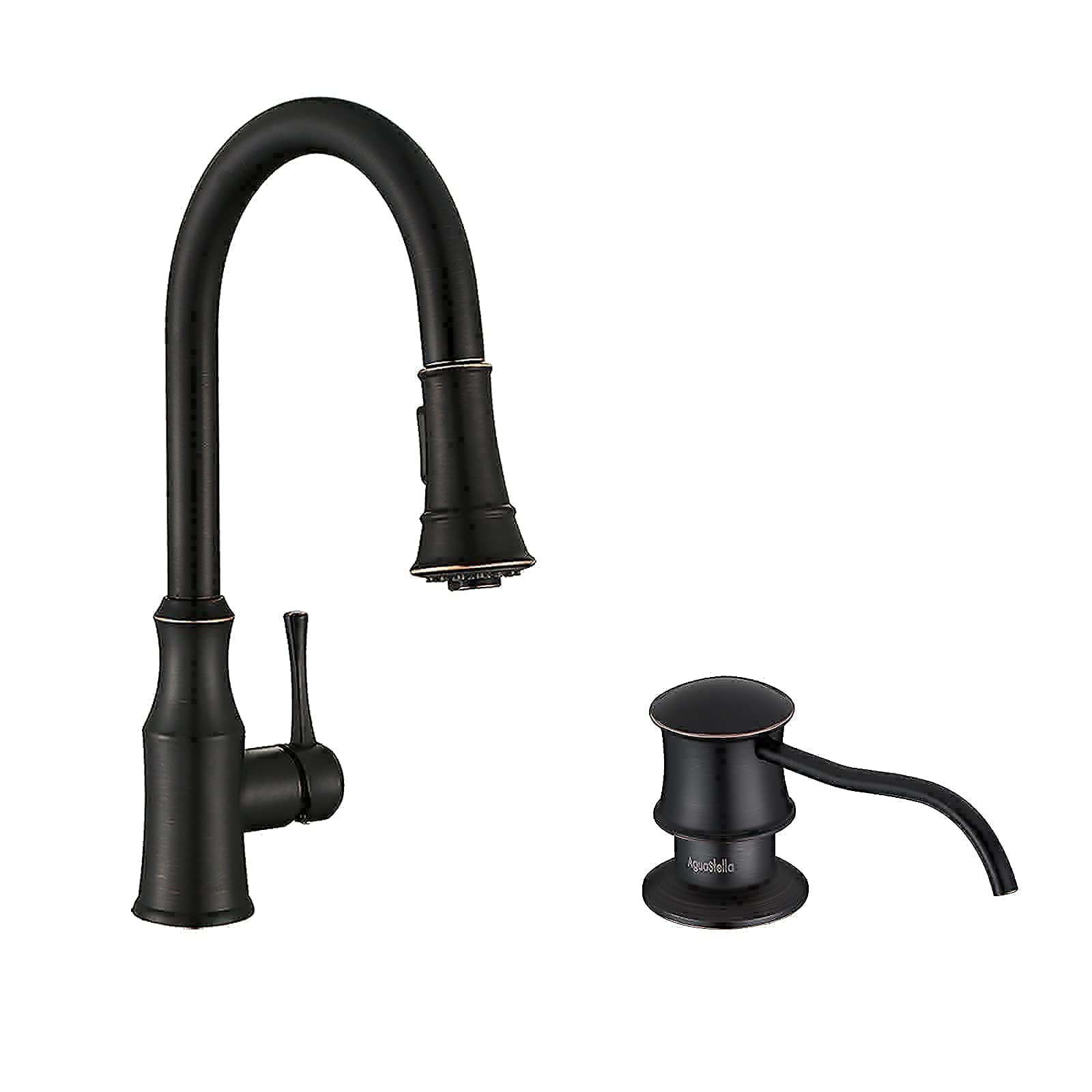 AguaStella AS94ORB Oil Rubbed Bronze Pull Down Kitchen Faucet and ASF42ORB Oil Rubbed Bronze Built in Soap Dispenser Combination