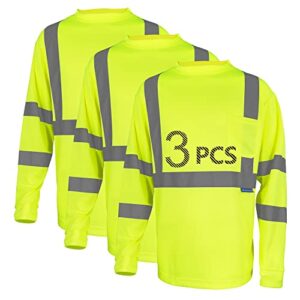 lx reflective safety long sleeve shirt - high visibility, fast dry mesh, unisex, yellow, for work & outdoor activities, class 3