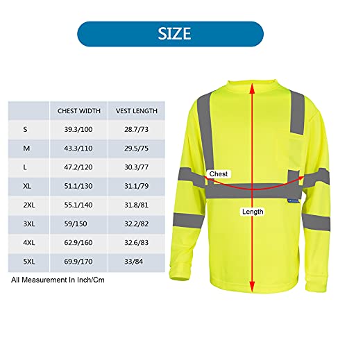 LX Reflective Safety Long Sleeve Shirt - High Visibility, Fast Dry Mesh, Unisex, Yellow, For Work & Outdoor Activities, Class 3