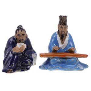 hemoton 2pcs chinese mudman figurines ceramic miniature fisherman statue fairy garden bonsai pot micro landscape