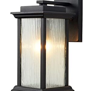 VOCLDFA Outdoor Wall Lantern Waterproof Wall Mount Light Fixture Outdoor Wall Porch Light with Bark Grain Glass, E26 Base Outdoor Wall Sconce in Matte Black for House Wall, Patio, Doorway