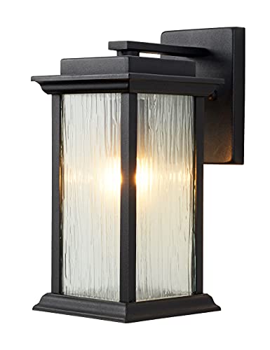 VOCLDFA Outdoor Wall Lantern Waterproof Wall Mount Light Fixture Outdoor Wall Porch Light with Bark Grain Glass, E26 Base Outdoor Wall Sconce in Matte Black for House Wall, Patio, Doorway