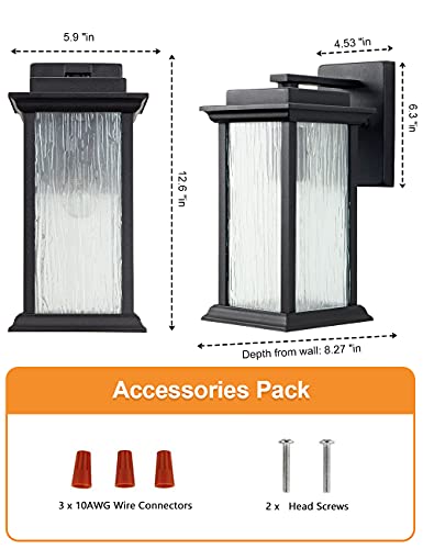 VOCLDFA Outdoor Wall Lantern Waterproof Wall Mount Light Fixture Outdoor Wall Porch Light with Bark Grain Glass, E26 Base Outdoor Wall Sconce in Matte Black for House Wall, Patio, Doorway