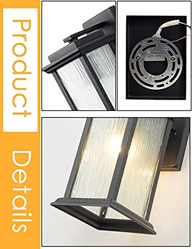 VOCLDFA Outdoor Wall Lantern Waterproof Wall Mount Light Fixture Outdoor Wall Porch Light with Bark Grain Glass, E26 Base Outdoor Wall Sconce in Matte Black for House Wall, Patio, Doorway