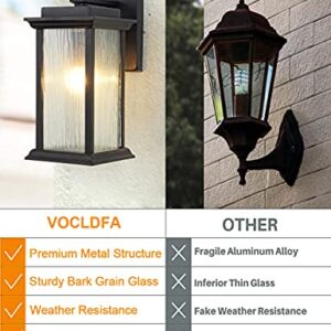 VOCLDFA Outdoor Wall Lantern Waterproof Wall Mount Light Fixture Outdoor Wall Porch Light with Bark Grain Glass, E26 Base Outdoor Wall Sconce in Matte Black for House Wall, Patio, Doorway