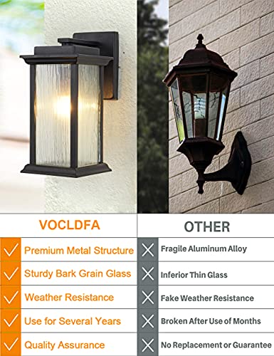 VOCLDFA Outdoor Wall Lantern Waterproof Wall Mount Light Fixture Outdoor Wall Porch Light with Bark Grain Glass, E26 Base Outdoor Wall Sconce in Matte Black for House Wall, Patio, Doorway