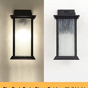 VOCLDFA Outdoor Wall Lantern Waterproof Wall Mount Light Fixture Outdoor Wall Porch Light with Bark Grain Glass, E26 Base Outdoor Wall Sconce in Matte Black for House Wall, Patio, Doorway