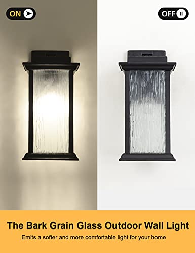 VOCLDFA Outdoor Wall Lantern Waterproof Wall Mount Light Fixture Outdoor Wall Porch Light with Bark Grain Glass, E26 Base Outdoor Wall Sconce in Matte Black for House Wall, Patio, Doorway