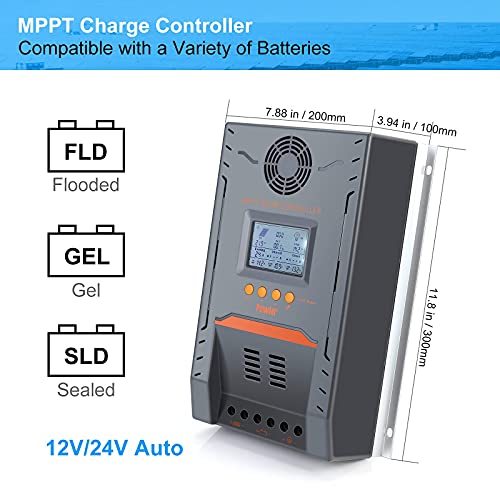 PowMr MPPT Solar Charge Controller 100 amp 12V 24V Auto, 100A Solar Controller Max Input 100V 2600W Solar Reulator, for Lithium/Sealed/Gel/Flooded Battery Charging and Discharging