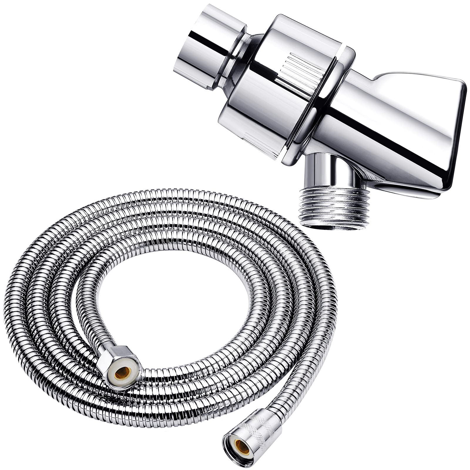 Adjustable Shower Arm Mount & Stainless Steel Shower Hose,Handheld Shower Arm Holder,Flexible Showerhead Hose Replacement,Shower Arm Bracket,Chrome Shower Head Holder with Swivel Brass Ball,Chrome