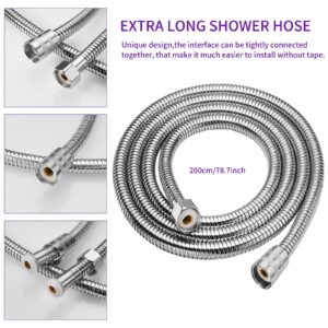 Adjustable Shower Arm Mount & Stainless Steel Shower Hose,Handheld Shower Arm Holder,Flexible Showerhead Hose Replacement,Shower Arm Bracket,Chrome Shower Head Holder with Swivel Brass Ball,Chrome