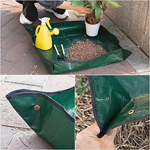 AvoKor 2PCS Gardening Mat Foldable Plant Mat Square Waterproof Gardening Mat Transplanting Plant Repotting Mat for Indoor Bonsai Succulent Plant Care (Dark Green，26.7 x 26.7 in) (Dark Green)