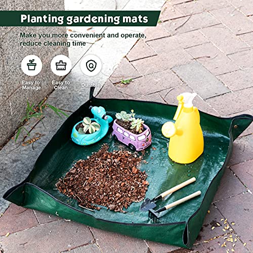 AvoKor 2PCS Gardening Mat Foldable Plant Mat Square Waterproof Gardening Mat Transplanting Plant Repotting Mat for Indoor Bonsai Succulent Plant Care (Dark Green，26.7 x 26.7 in) (Dark Green)