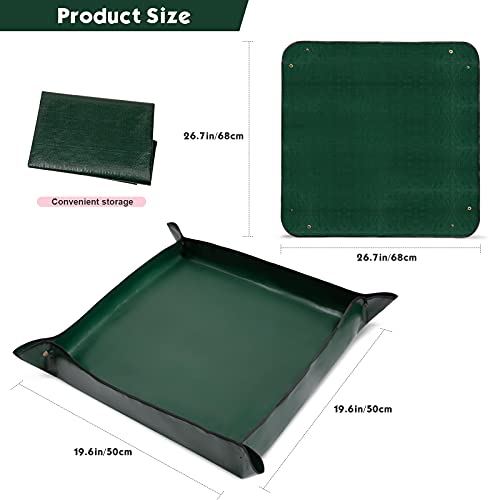 AvoKor 2PCS Gardening Mat Foldable Plant Mat Square Waterproof Gardening Mat Transplanting Plant Repotting Mat for Indoor Bonsai Succulent Plant Care (Dark Green，26.7 x 26.7 in) (Dark Green)