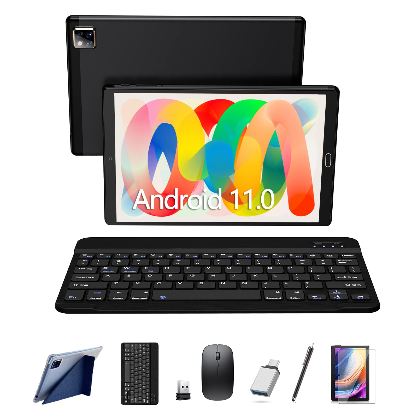 Tablet 10 Inch Android 11 2 in 1 Tablet with Keyboard 4GB RAM 64GB ROM 128GB Expansion Memory, 13MP Camera, 5G WiFi, Bluetooth, Mouse, Stylus, Google Certified, 1280 * 800 HD Display (Silver)