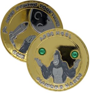 dfe apes hodl | diamond hands | to the moon 2 challenge coin (green)