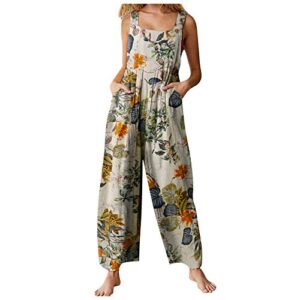 bravetoshop womens jumpsuit suspender wide leg overalls summer boho button up baggy rompers with pockets (a-yellow,m)