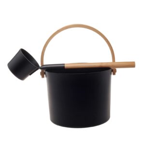 prettyia 5l aluminum sauna bucket and ladle kit with wooden handle spa bath accessory - 5l black_style c