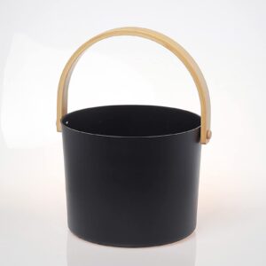 Prettyia 5L Aluminum Sauna Bucket and Ladle Kit with Wooden Handle SPA Bath Accessory - 5L Black_Style C