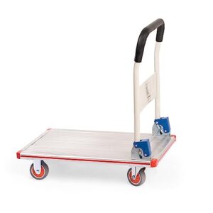 aluminum folding cart with wheels - platform truck - weight capacity 400lbs - compact foldable cart for warehouse, restaurant, shops factories and home - flatbed cart with 4 pu wheels